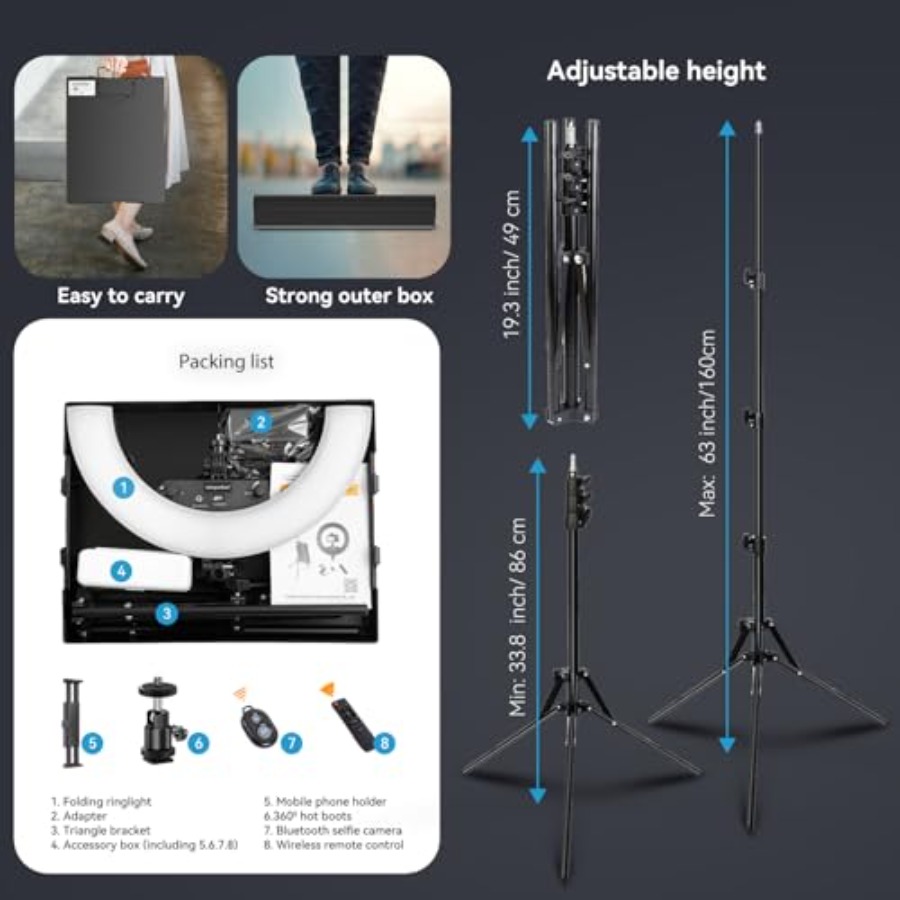 18 Inch Ring Light Kit, 55W670 - Led Ring Light 18 ulasan dan harga